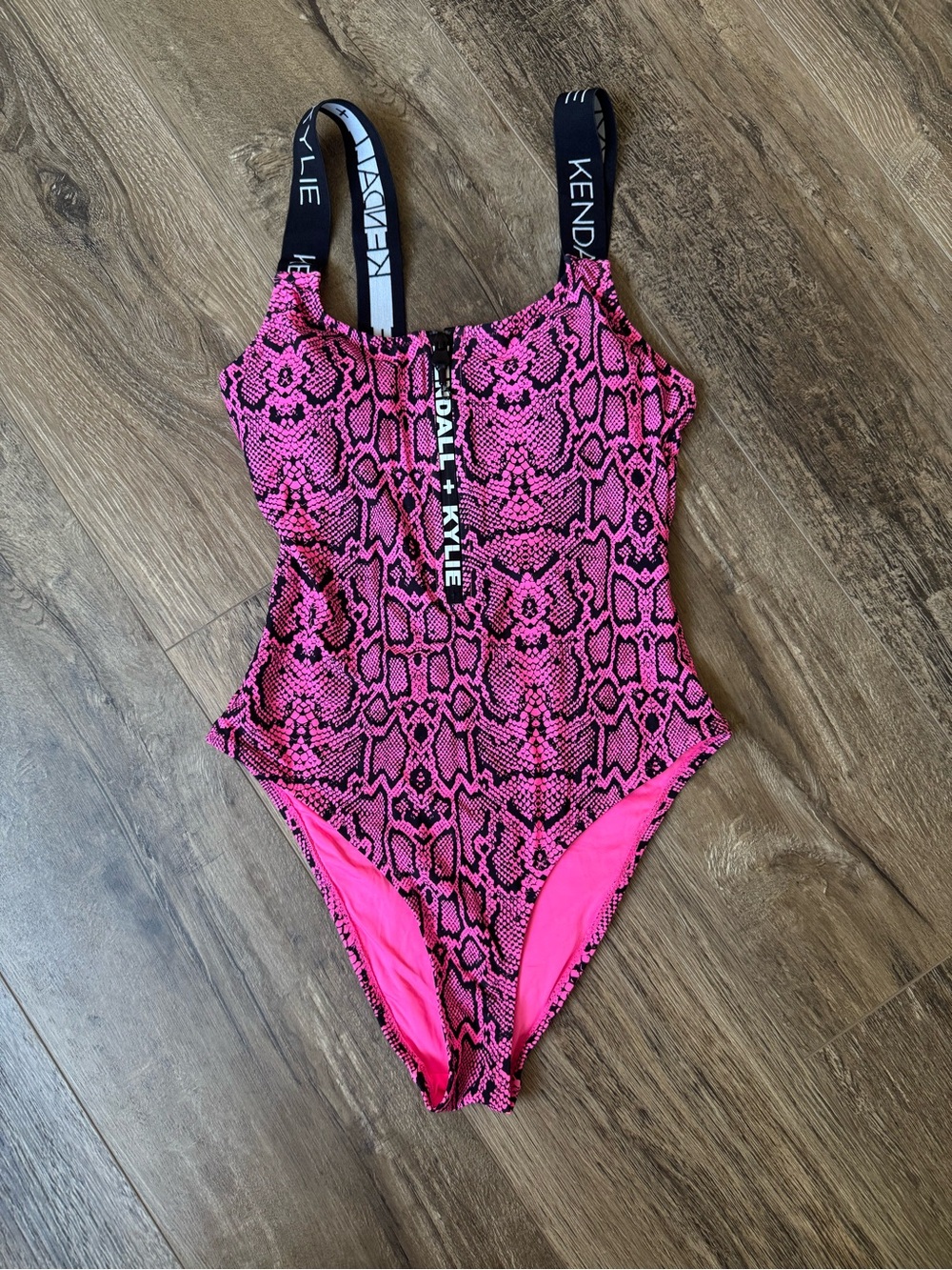 Kendall & Kylie Bright Pink Snake-Print One-Piece Swimsuit